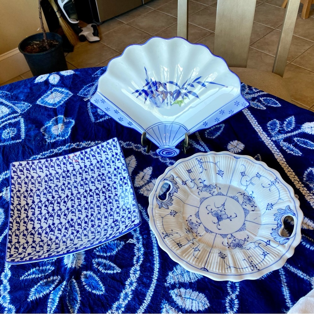 Blue and White Ceramic Dish Set of 3
